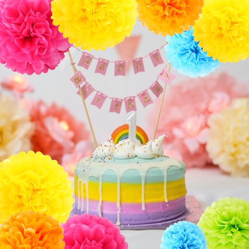 SOOKOO 15 PCS Tissue Paper Pom Poms in 14 Inch, 12 Inch, 10 Inch Assorted Rainbow Colors Paper Flowers Balls for Birthday Wedding Christmas Party and Festival Decorations - Image 2