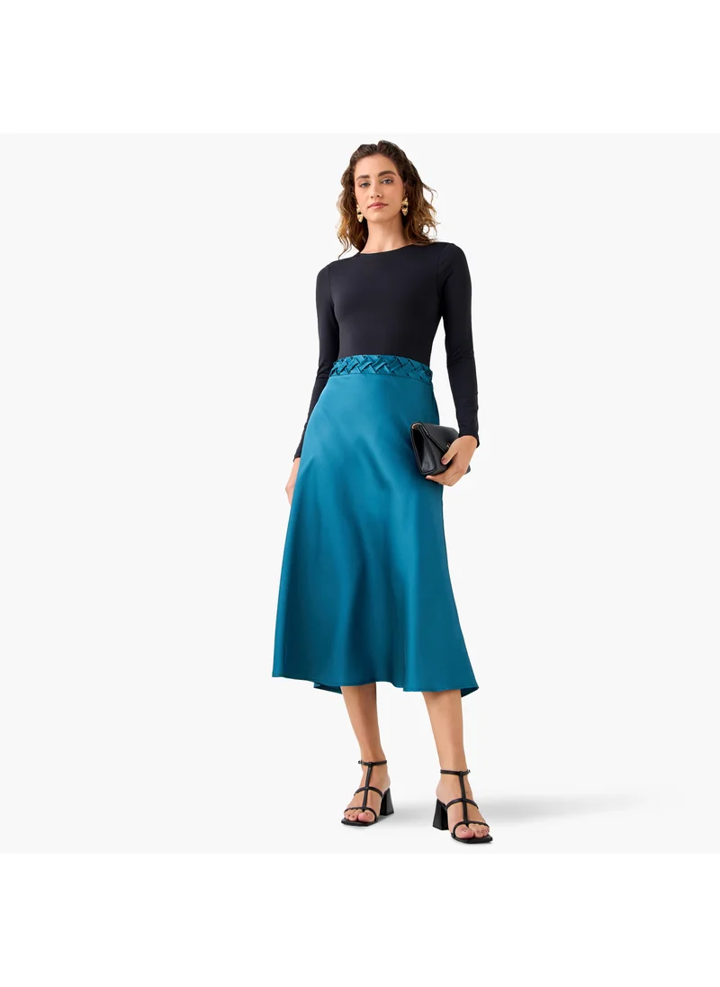 Splash FAV Satin Midi Skirt with Braided Waist Detail