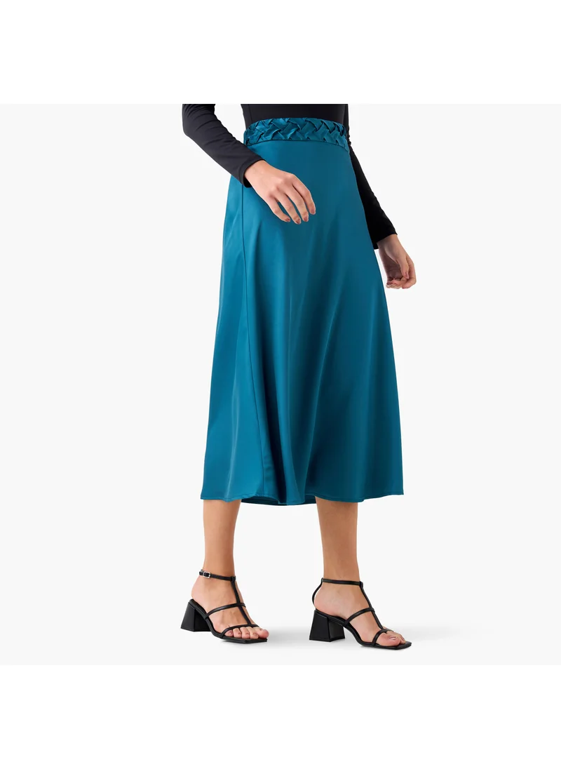 Splash FAV Satin Midi Skirt with Braided Waist Detail
