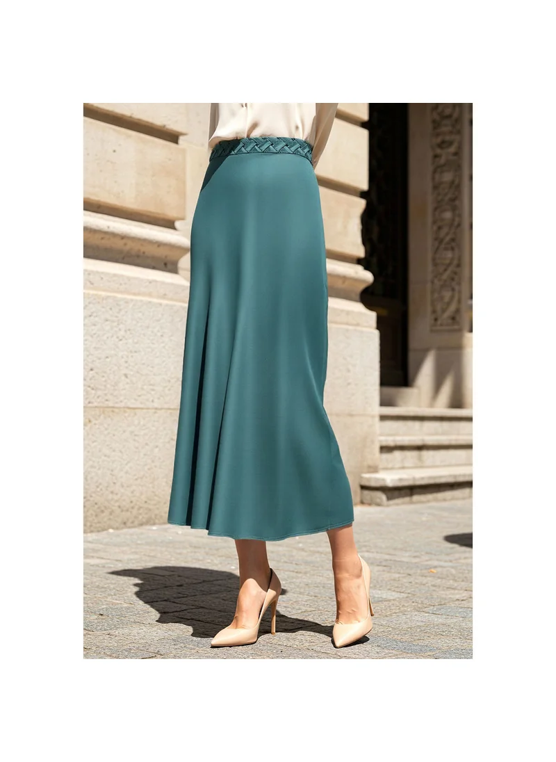 فاف Satin Midi Skirt with Braided Waist Detail