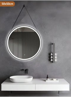 Taimi LED Bathroom Mirror Round with Sling Bathroom Vanity Mirror Waterproof Wall Mounted Vanity Mirror Solid LED Mirror with Brightness Memory Dimmable 50X50CM  - Image 1