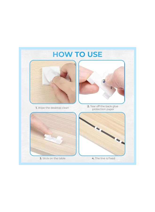 PROMASS promass 75 Pcs Transparent Self-Adhesive Cable Management Clips Hooks Clip with Adhesive Tapes, Clear Sticky Tidy Cord &Wires Organizer Clips for Office & Home  - Image 4