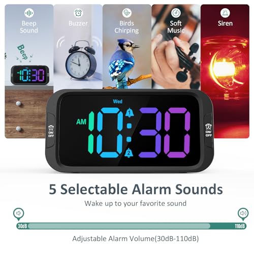 Odokee Digital Dual Alarm Clock for Bedroom: RGB Electric Clock with USB Charger for Kids Teens - Dimmable Clock with Weekday Weekend Mode for Bedside Desk - Image 5