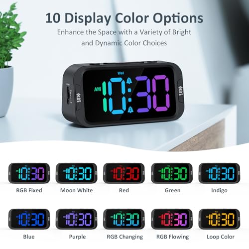 Odokee Digital Dual Alarm Clock for Bedroom: RGB Electric Clock with USB Charger for Kids Teens - Dimmable Clock with Weekday Weekend Mode for Bedside Desk - Image 2