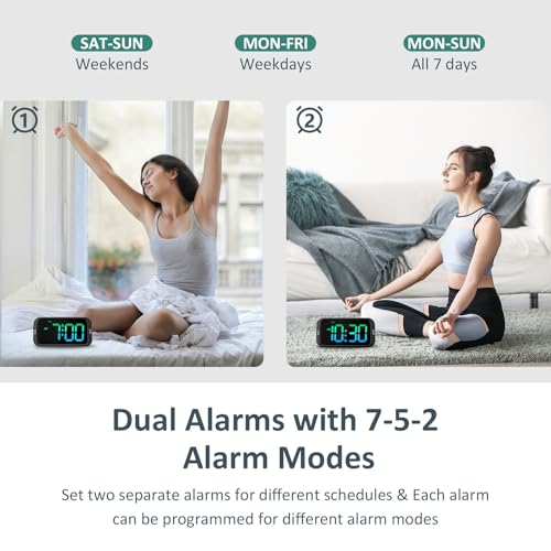 Odokee Digital Dual Alarm Clock for Bedroom: RGB Electric Clock with USB Charger for Kids Teens - Dimmable Clock with Weekday Weekend Mode for Bedside Desk - Image 4