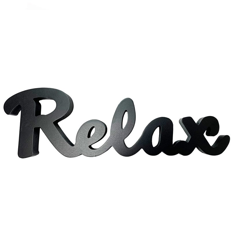 Black Hanging Wooden Relax CutOut Block Letters Wall Sign Free Standing Tabletop Words Sign