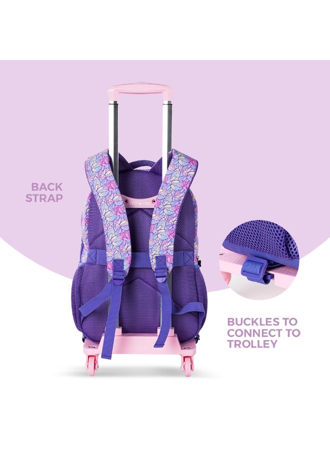 Eazy Kids 18" Set of 4 Backpack w/ 4 Wheel Trolley, Lunch Bag and Pencil Case - 3D Butterfly Purple - Image 3