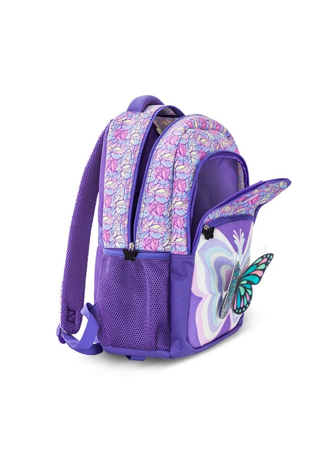 Eazy Kids 18" Set of 4 Backpack w/ 4 Wheel Trolley, Lunch Bag and Pencil Case - 3D Butterfly Purple - Image 5