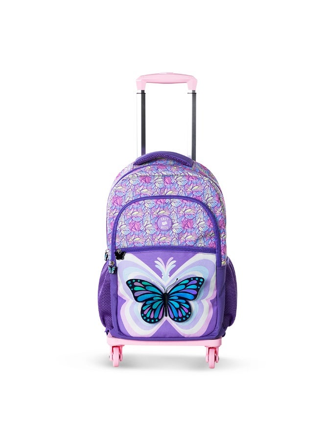 Eazy Kids 18" Set of 4 Backpack w/ 4 Wheel Trolley, Lunch Bag and Pencil Case - 3D Butterfly Purple - Image 2