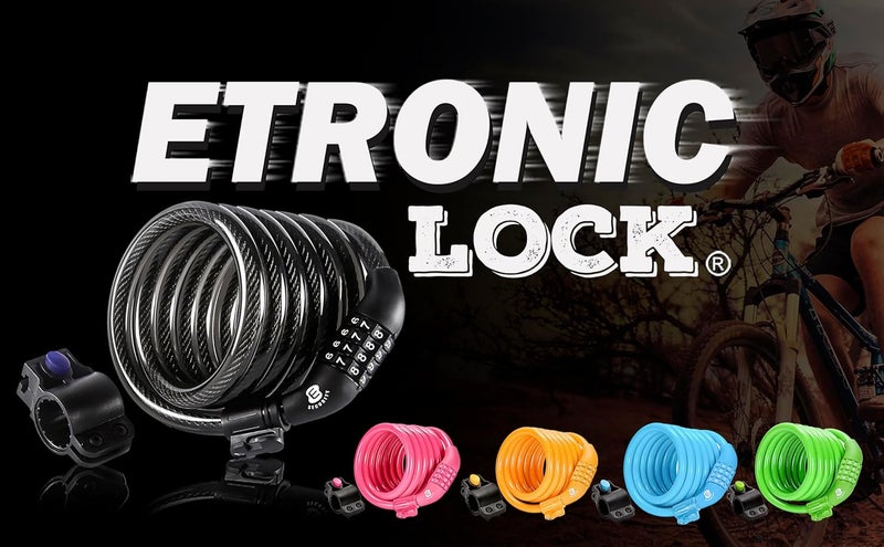ETRONIC Bike Lock M6, Cable Lock 6 Feet Long Coiled Security Resettable Combo Combination Lock Bicycle Lock with Mounting Bracket - Image 2