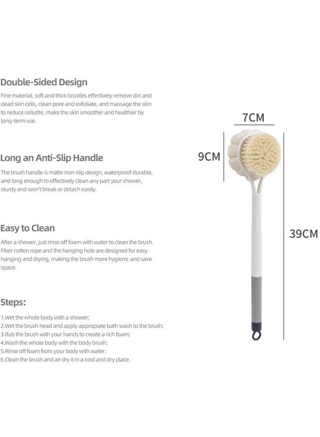 SANGOZ Bath Brush Round Handle Shower Body Plastic Brush with Bristles and Loofah, Back Scrubber Bath Mesh Sponge with Curved Long Handle for Men and Women (Pack of 1) (MultiColor) - Image 3