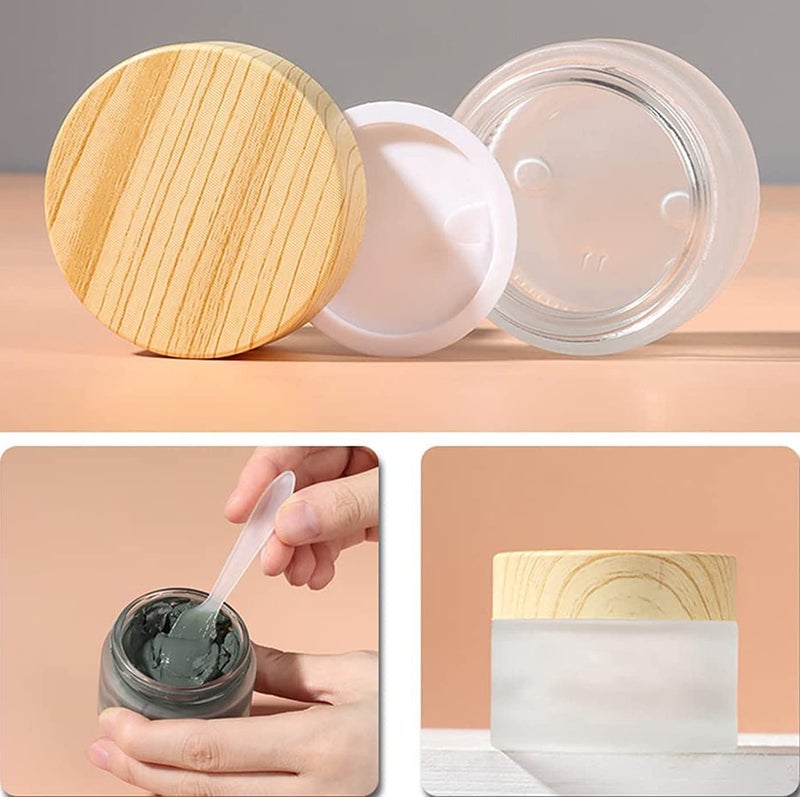 Healthcom 10 Packs 15Ml/15G Empty Sample Jars Frosted Glass Cream Jar Bottle With Wood Grain Lid Cosmetic Containers Glass Cream Box Refillable Glass Cream Jar Pot For Makeup Lotion Face Eyeshadow - Image 3