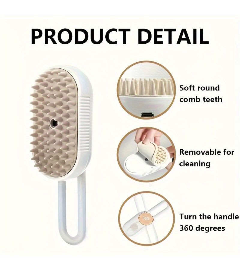 Coffee 3 In 1 Pet Steam Grooming Brush With Self Cleaning System For Dogs Cats - Image 3