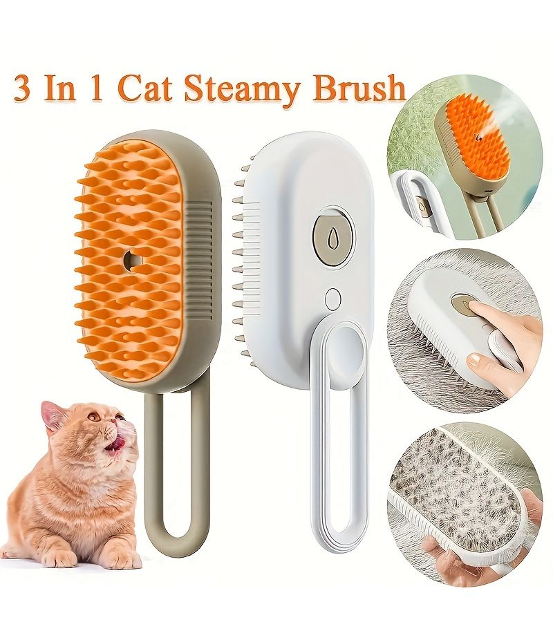 Coffee 3 In 1 Pet Steam Grooming Brush With Self Cleaning System For Dogs Cats - Image 1