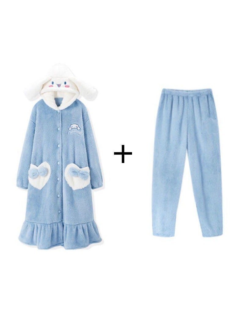 KUYING Coral velvet pajamas, long autumn and winter cartoon pajamas, home clothing  - Image 1