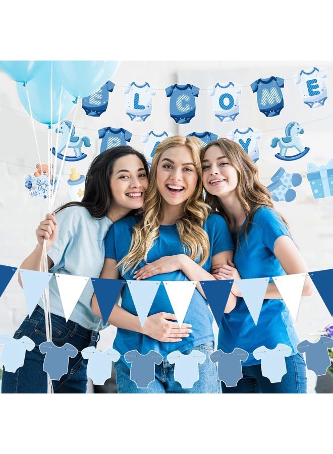 Tegeme 5 Pcs Blue Welcome Baby Shower Banner Decorations for Boy Baby Shower Banner Blue Paper Welcome Birthday Party Decoration Supplies(Classic) - Image 5