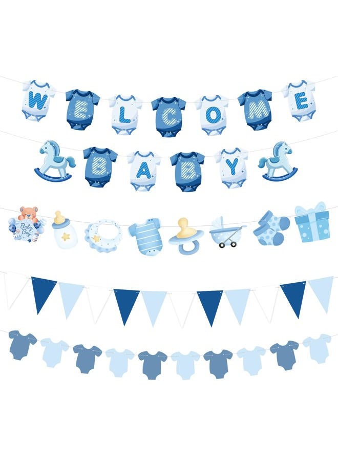 Tegeme 5 Pcs Blue Welcome Baby Shower Banner Decorations for Boy Baby Shower Banner Blue Paper Welcome Birthday Party Decoration Supplies(Classic) - Image 1