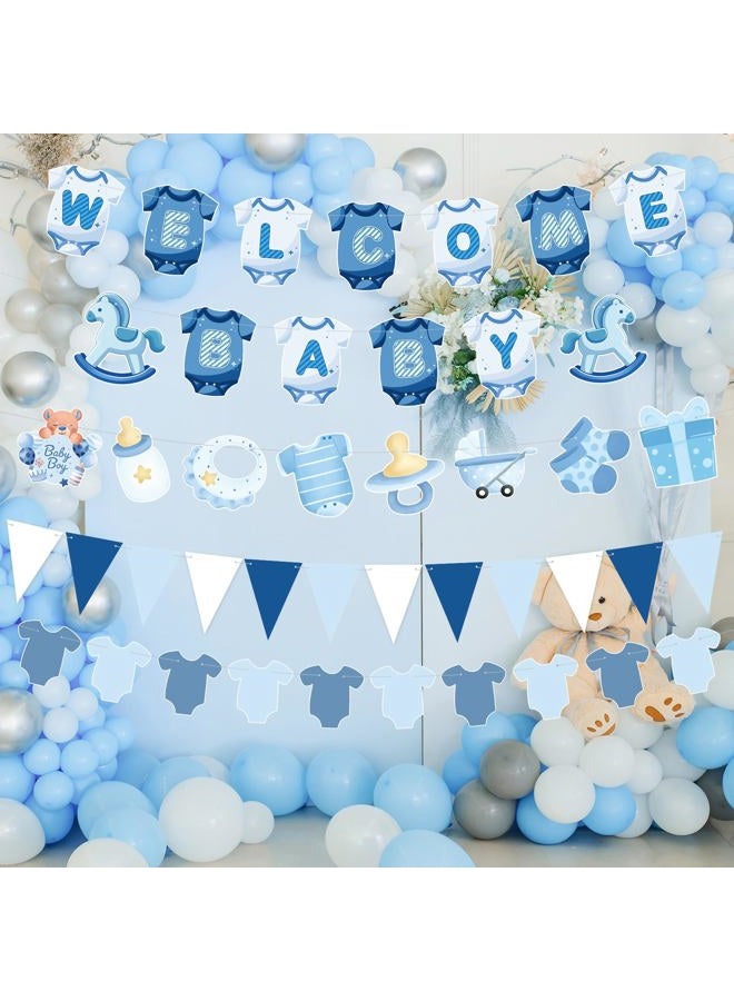 Tegeme 5 Pcs Blue Welcome Baby Shower Banner Decorations for Boy Baby Shower Banner Blue Paper Welcome Birthday Party Decoration Supplies(Classic) - Image 4