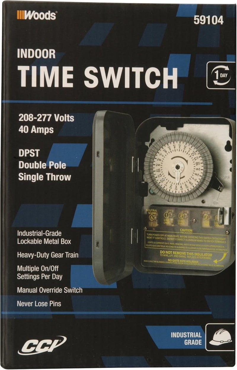 Woods 59104WD Indoor 24Hour Heavy Duty Mechanical Time Switch 208277V 40A DPST  Black - Image 2