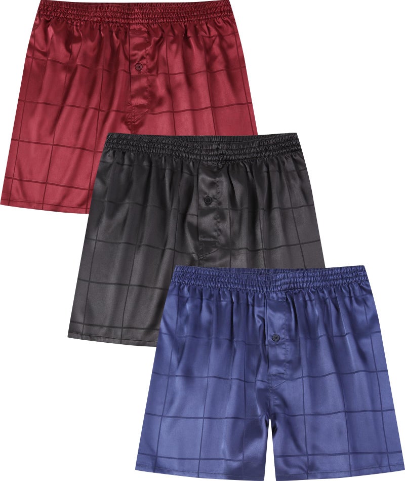 Jveyvth Men's Satin Boxers Pack Silky Boxer Shorts for Men, Silk Feeling Men's Underwear with Button Fly Pajamas Sleep Shorts - Image 1