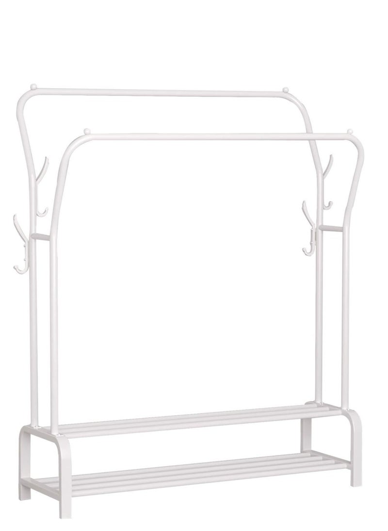 Toshionics - Modern Minimalist Double Rail Garment Rack with Two Tier Shoe Storage And Side Hooks  Anti Slip and Rust Resistant Design - Image 1