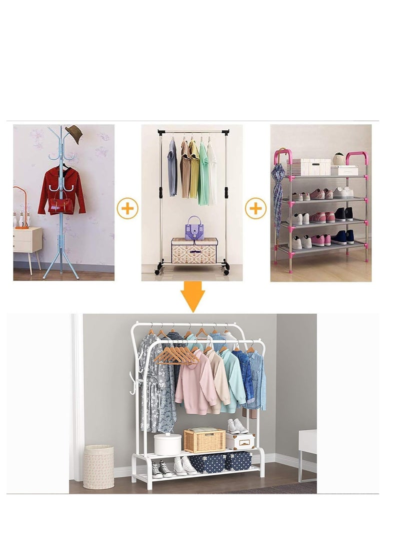 Toshionics - Modern Minimalist Double Rail Garment Rack with Two Tier Shoe Storage And Side Hooks  Anti Slip and Rust Resistant Design - Image 1