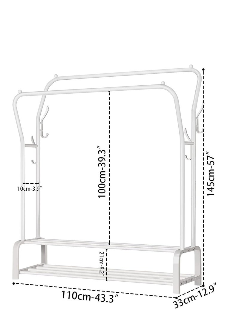 Toshionics - Modern Minimalist Double Rail Garment Rack with Two Tier Shoe Storage And Side Hooks  Anti Slip and Rust Resistant Design - Image 1