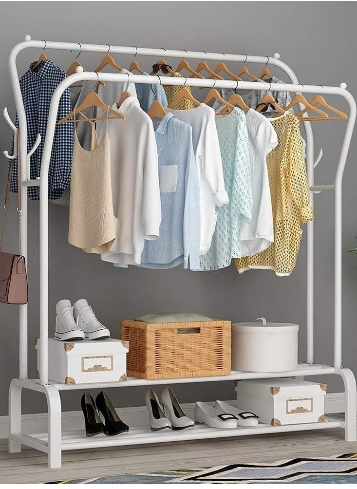 Toshionics - Modern Minimalist Double Rail Garment Rack with Two Tier Shoe Storage And Side Hooks  Anti Slip and Rust Resistant Design - Image 1