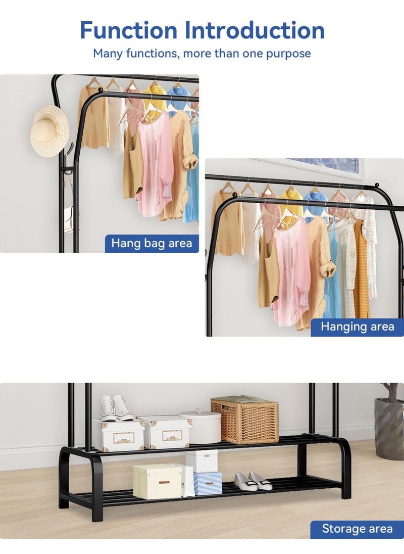 Toshionics - Modern Minimalist Double Rail Garment Rack with Two Tier Shoe Storage And Side Hooks  Anti Slip and Rust Resistant Design - Image 1