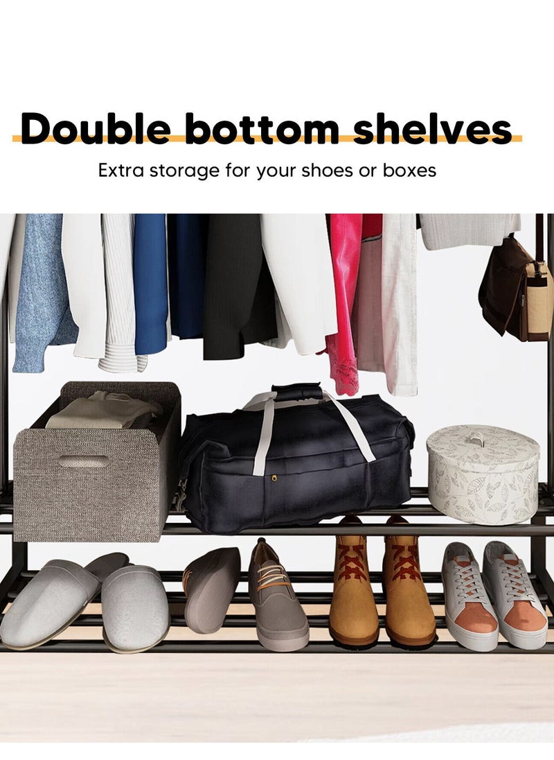 Toshionics - Modern Minimalist Double Rail Garment Rack with Two Tier Shoe Storage And Side Hooks  Anti Slip and Rust Resistant Design - Image 1