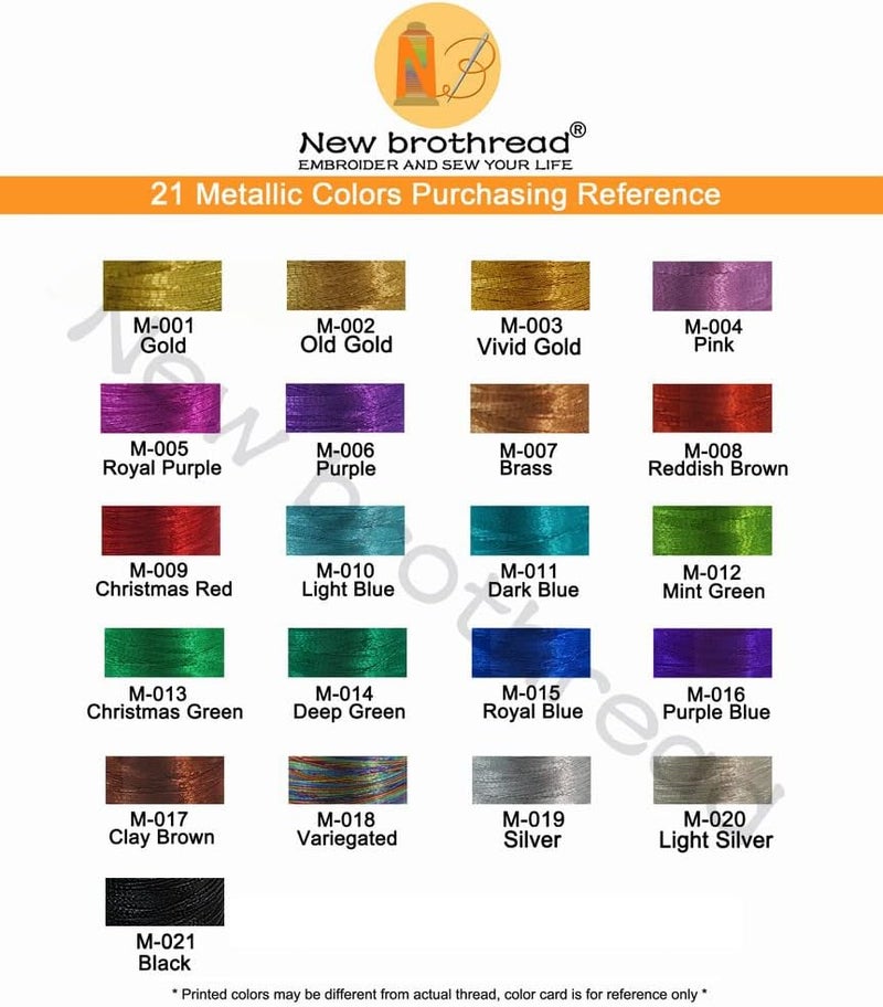 New brothread 21 Assorted Colors Metallic Embroidery Machine Thread Kit 500M (550Y) Each Spool for Computerized Embroidery and Decorative Sewing - Image 5