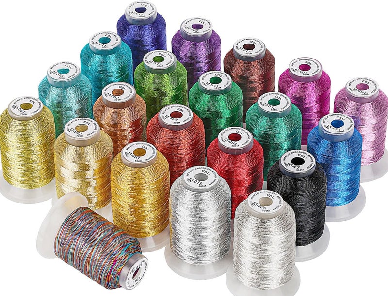 New brothread 21 Assorted Colors Metallic Embroidery Machine Thread Kit 500M (550Y) Each Spool for Computerized Embroidery and Decorative Sewing - Image 1
