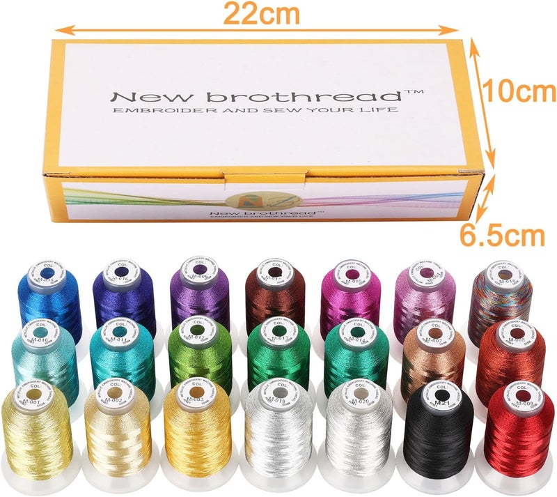 New brothread 21 Assorted Colors Metallic Embroidery Machine Thread Kit 500M (550Y) Each Spool for Computerized Embroidery and Decorative Sewing - Image 4