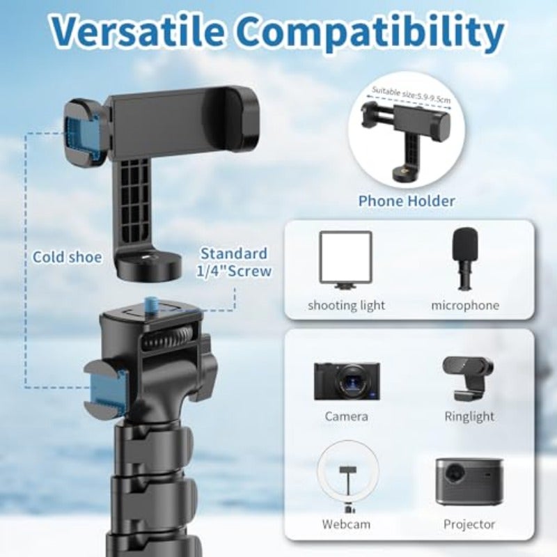 TONEOF 170cm Phone Camera Tripod Stand with Remote Phone Holder Selfie Stick Tripod for Travel Video Recording Tall Smartphone Tripod Compatible with iPhone Android Webcamera - Image 2