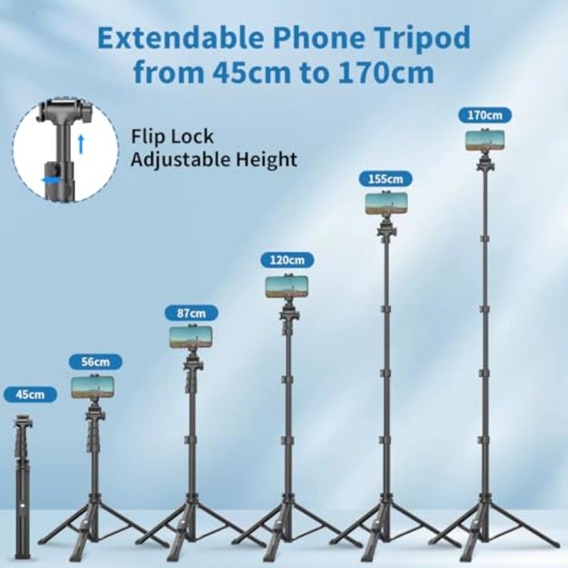 TONEOF 170cm Phone Camera Tripod Stand with Remote Phone Holder Selfie Stick Tripod for Travel Video Recording Tall Smartphone Tripod Compatible with iPhone Android Webcamera - Image 4