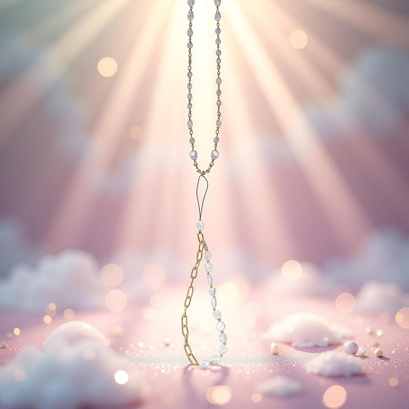 KASTWAVE Gold Mobile Phone Lanyard, Hand Wrist Strap Lanyard, Metal Chain Pearl Beaded Phone Charms Lanyard Strap, Universal Chain, Wrist Strap Anti Lost Charm Decorations Charm Keychain - Image 3