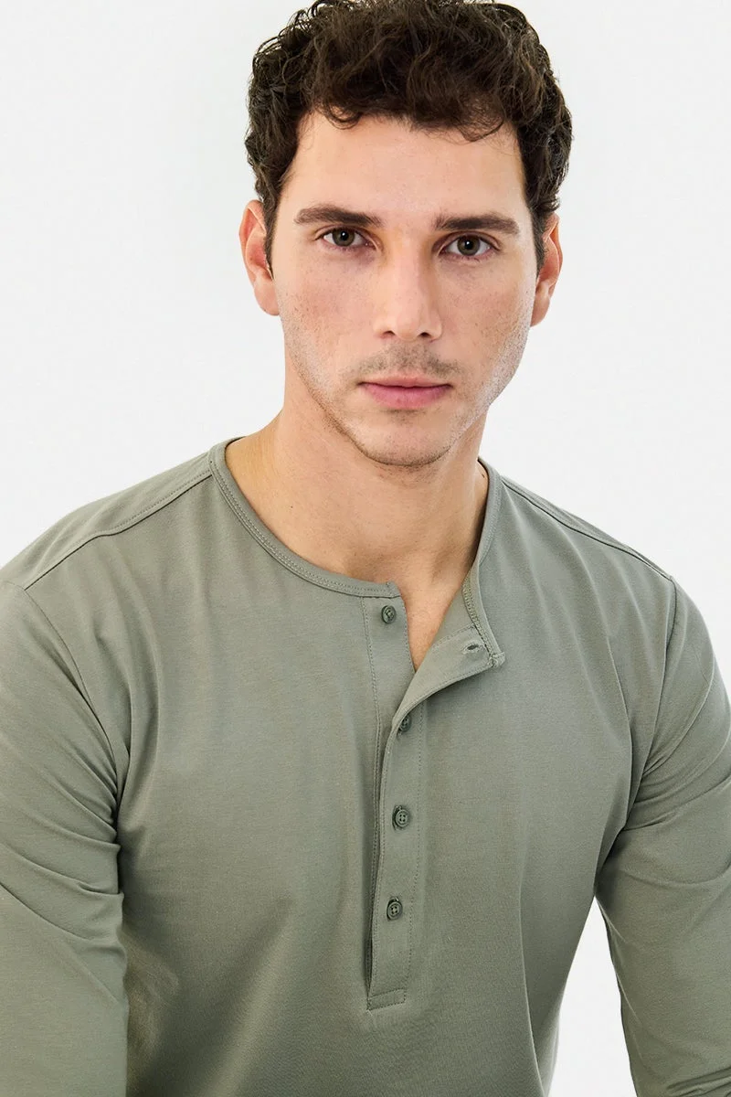 SNITCH Stretch Regular Fit Henley Collar T-Shirt