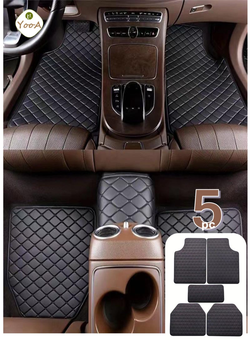 YooA 5-pc Premium Car Floor Mat Set, Waterproof All Weather Protection Odorless Rubber with Anti-Slip Feature, Universal Fit Car Floor Mats, Suitable for Cars Trucks Jeeps Vans and SUVs Universal Fit (Black-Black)  - Image 1
