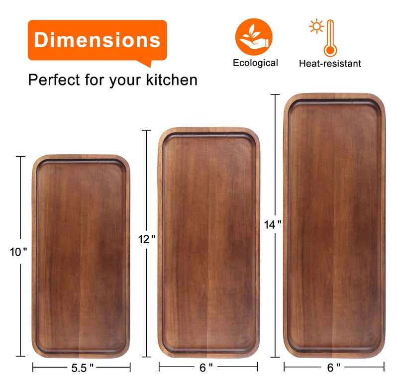 Ayiaren Acacia Wood Platters Small 12"x6" Long Charcuterie Board Rectangle Decorative Tray Wooden Serving Platter for Food Appetizer Cake Plates Kitchen Dish Cheese Boards Rectangular Snack Dessert Trays - Image 5