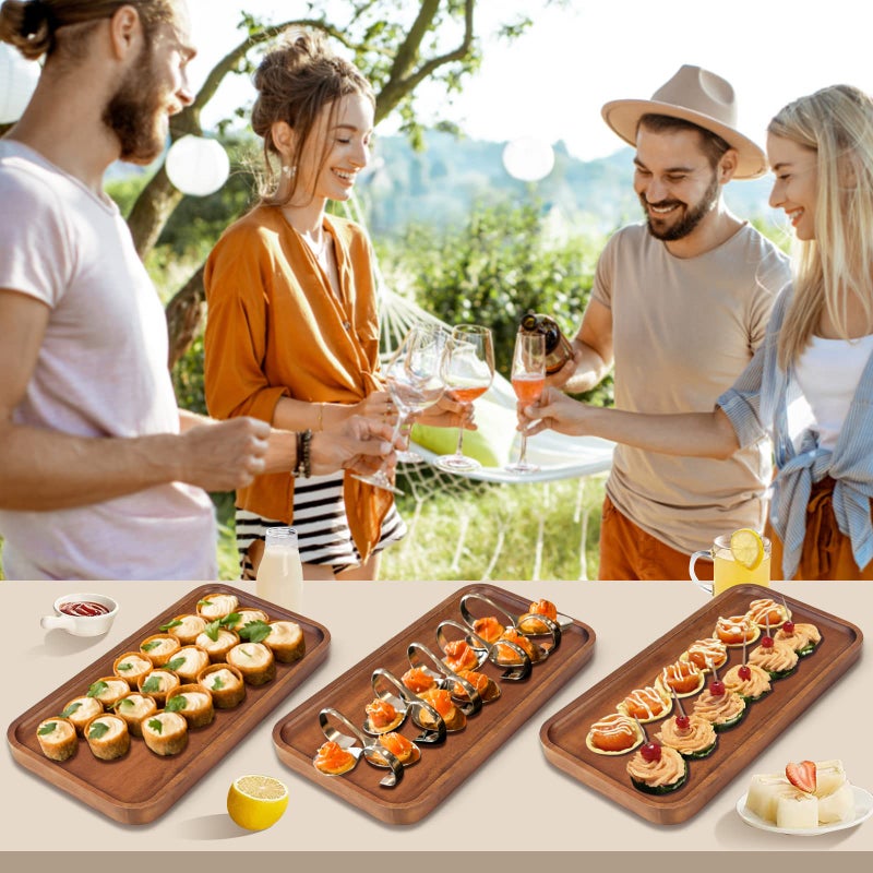 Ayiaren Acacia Wood Platters Small 12"x6" Long Charcuterie Board Rectangle Decorative Tray Wooden Serving Platter for Food Appetizer Cake Plates Kitchen Dish Cheese Boards Rectangular Snack Dessert Trays - Image 3