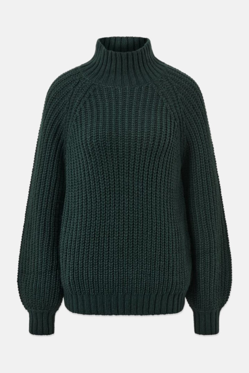 Tchibo Women Mock Neck Knitted Sweater, Dark Green - Image 2