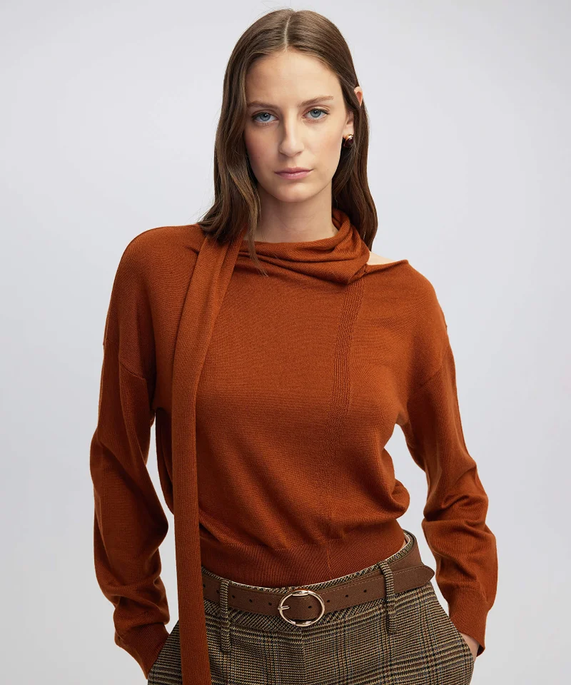 Scarf-Effect Knit Sweater