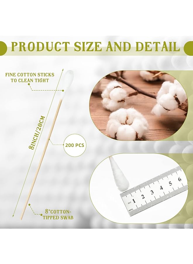 Azonee 200 Pcs Long Handle Cotton Swabs 8 Inch/20Cm Cotton Swabs Oversized Bamboo Handle Cotton Swabs Large Cotton Swabs For Wound Cleaning Care Makeup - Image 2