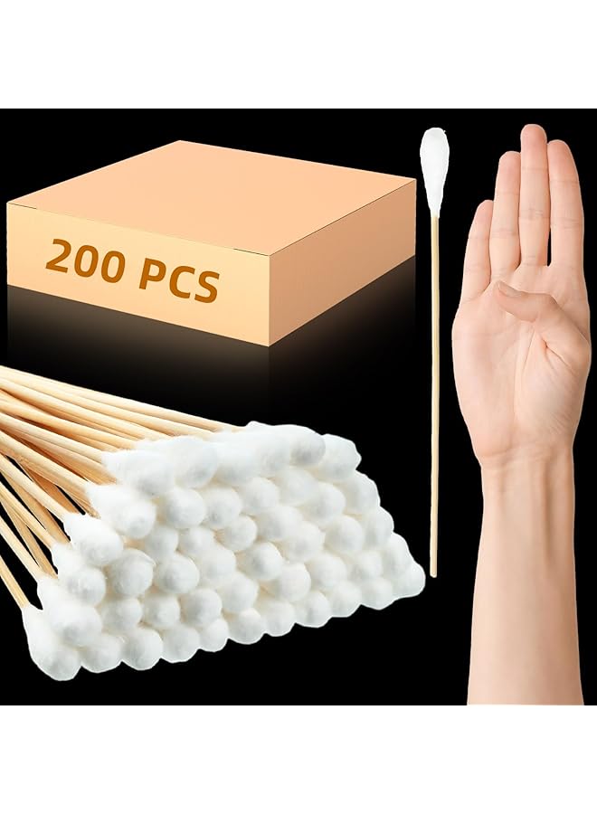 Azonee 200 Pcs Long Handle Cotton Swabs 8 Inch/20Cm Cotton Swabs Oversized Bamboo Handle Cotton Swabs Large Cotton Swabs For Wound Cleaning Care Makeup - Image 1