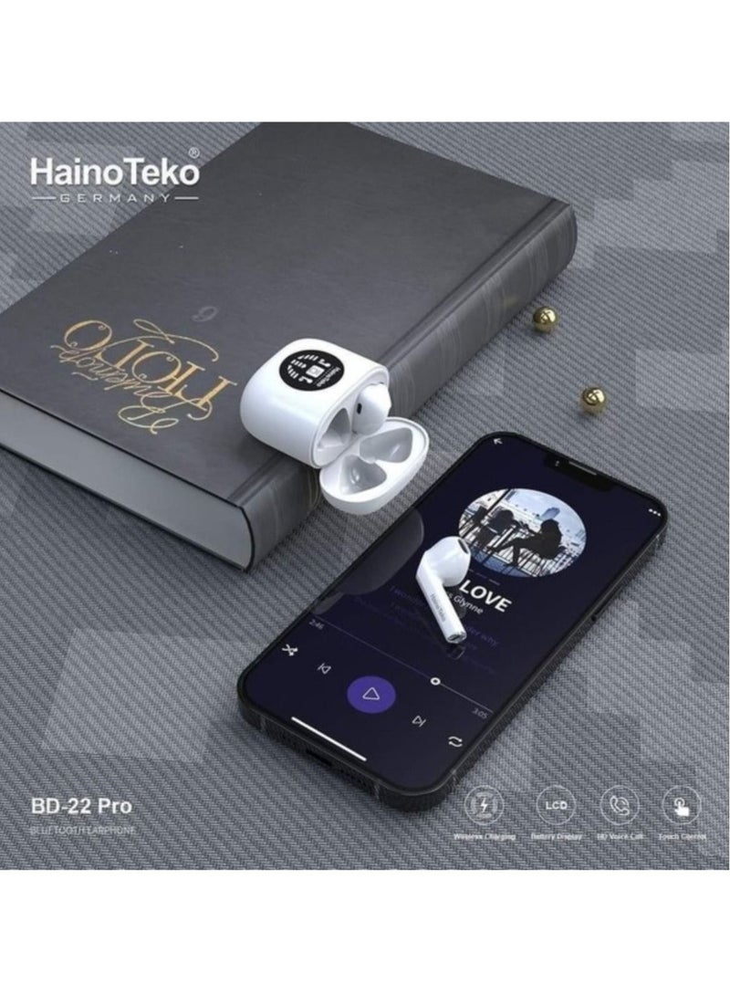 Haino Teko Germany BD-22 Pro Wireless In-Ear Bluetooth For iPhones and Android White - Image 3