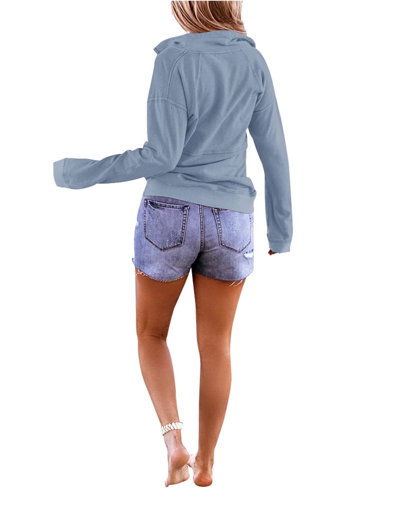 Floral Find Women's Long Sleeve Lapel Half Zip Up Sweatshirt Solid Stylish Loose Fit Casual Pullover Tops (Airy Blue, Medium) - Image 3