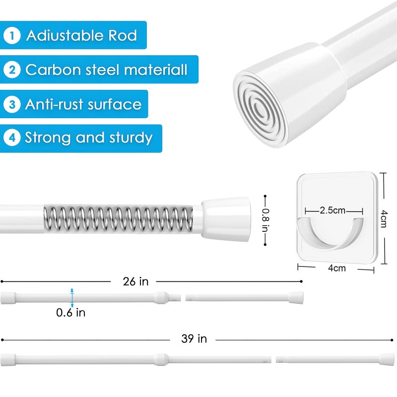 MEXAU 1Pcs Spring Tension Curtain Rod 26-39 inch Spring Tension Rods White Tension Rods Adjustable Spring Rod Extendable Tension Rod For Kitchen, Bathroom, Window, Bookshelf,Closet. - Image 4