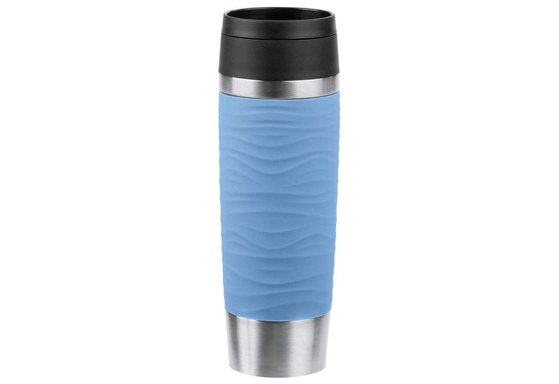 Emsa Travel Mug 500 ml Wave Thermal Mug Comfort Screw Cap Coffee Mug to Go Stainless Steel 6 Hours Hot and 12 Hours Cold 100 LeakProof Dishwasher Safe 360 Drinking Opening Pastel Blue