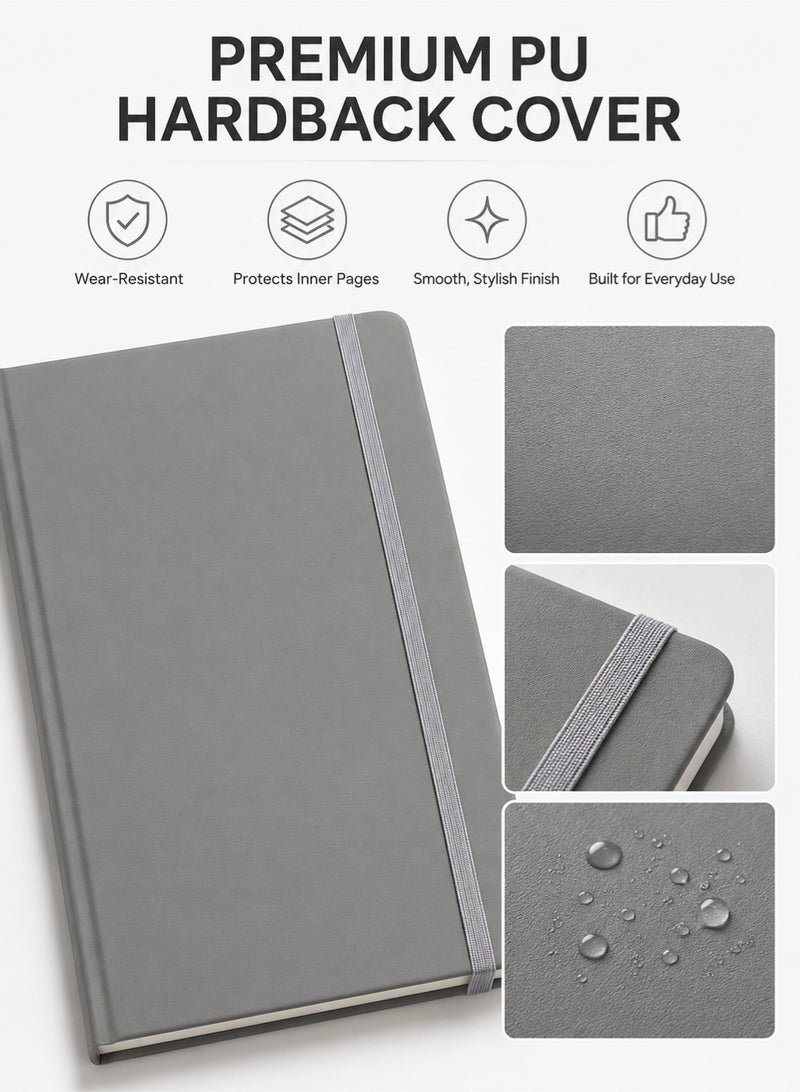PEI  AN A5 Notebook with Lined Pages, Pen Loop, Ribbon, Date Marks and Paper Pocket, Medium Hardback Journal, Note, Sustainably Sourced Paper (Grey) - Image 1