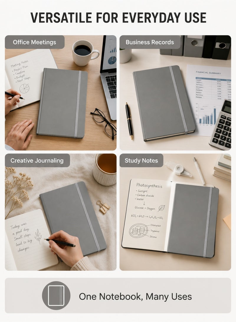 PEI  AN A5 Notebook with Lined Pages, Pen Loop, Ribbon, Date Marks and Paper Pocket, Medium Hardback Journal, Note, Sustainably Sourced Paper (Grey) - Image 5